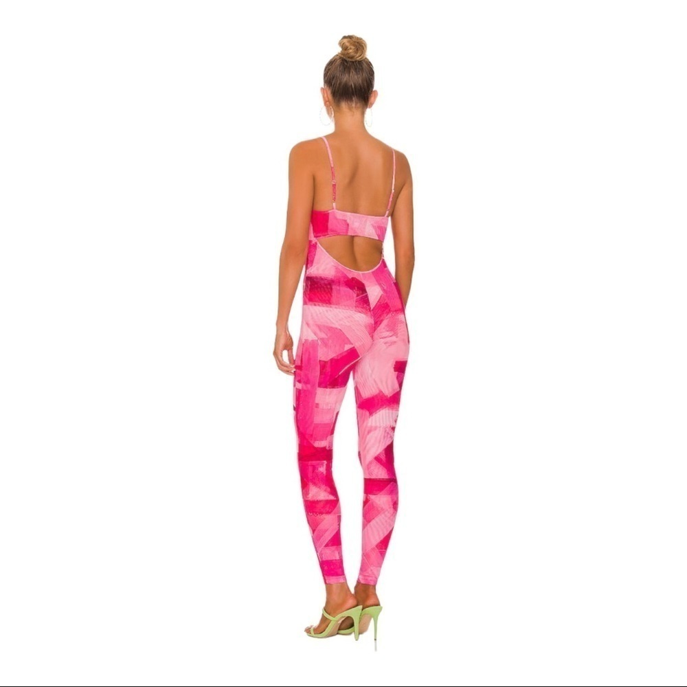 NEW Farai London Pink Stretch Jumpsuit Revolve Cleo in Electric Orchid Pink L - Picture 3 of 8